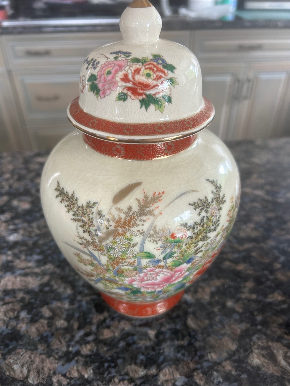 ROYAL SATSUMA JAPANESE GINGER JAR GILDED PORCELAIN FLORAL